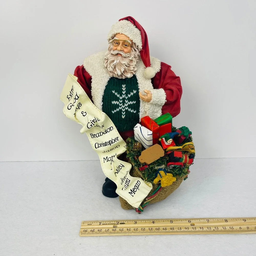 Vintage Santa Claus Figurine Naughty Nice List Toy Sack Christmas Decor 11 inch